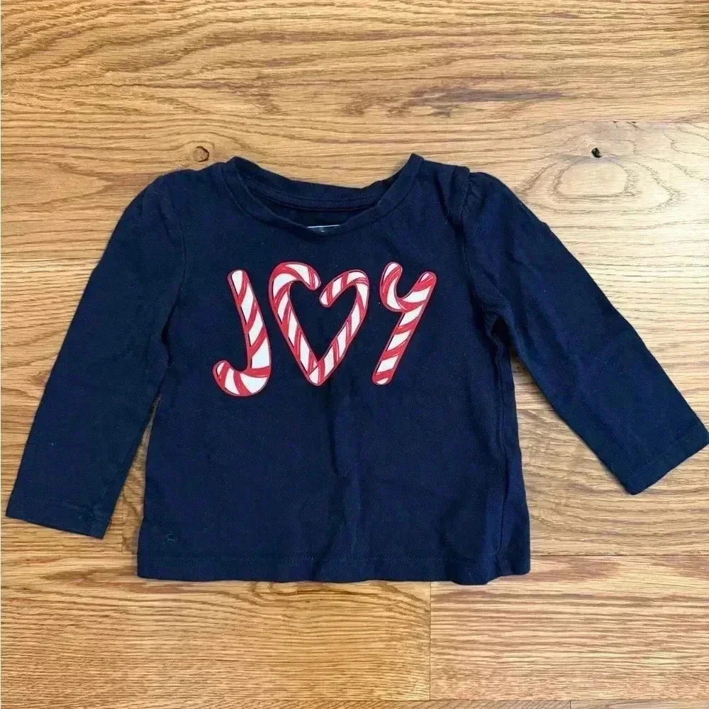 Baby Gap Holiday Long Sleeve Shirt Joy Candy Canes size 12-18 months